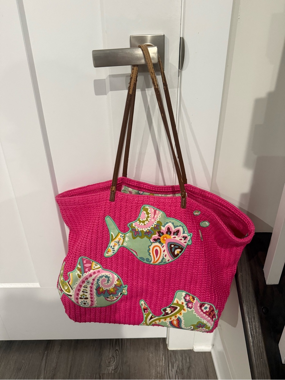 Vera Bradley pink with green paisley fish tote bag